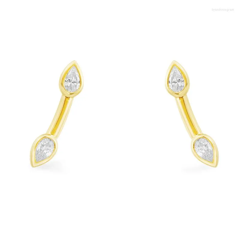 Stud Earrings SOELLE Real 925 Sterling Silver Yellow Gold Color Branches Earring With Pear Shaped Zircon Stone Women Enchainee Collection