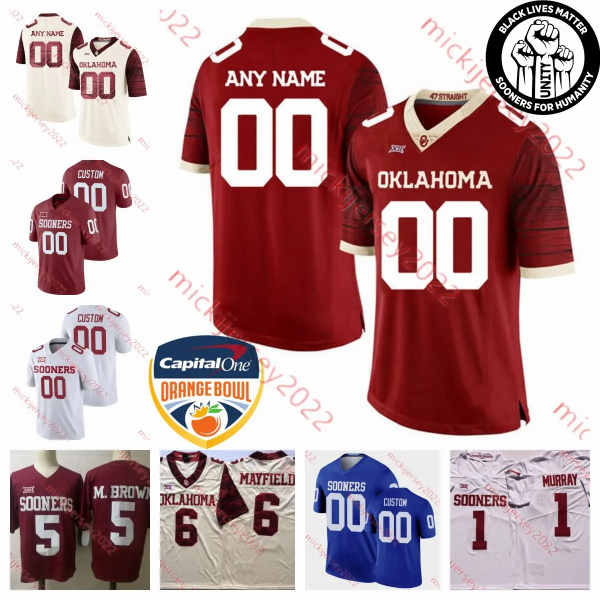 American College Football Wear Mens Custom Oklahoma Sooners Football Davis Beville General Booty Ralph Rucker Jovantae Barnes Bentavious Thompson Todd Hudson Mar