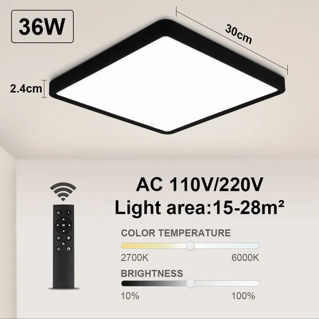 Plafoniere a led moderne lampada quadrata 2,4 cm ultra sottile 24w 36w per soggiorno camera da letto cucina luce interna