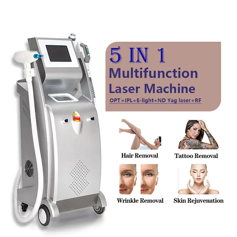 Opt IPL Laser Hair Removal Machine Skin Trachering Nd Yag Lasers Tattoo Verwijder 5 in 1 Multifuctie Beauty Equipment Logo Customization