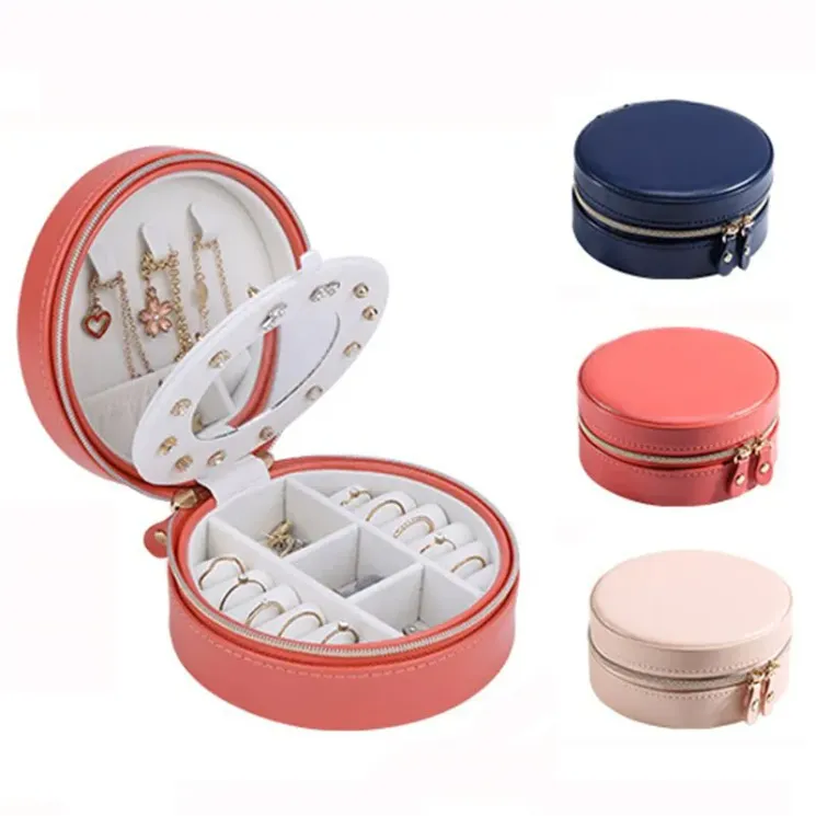 Boîte à bijoux de voyage Mini organisateur de stockage portable avec miroir pour bagues boucles d'oreilles colliers bracelets ss1216