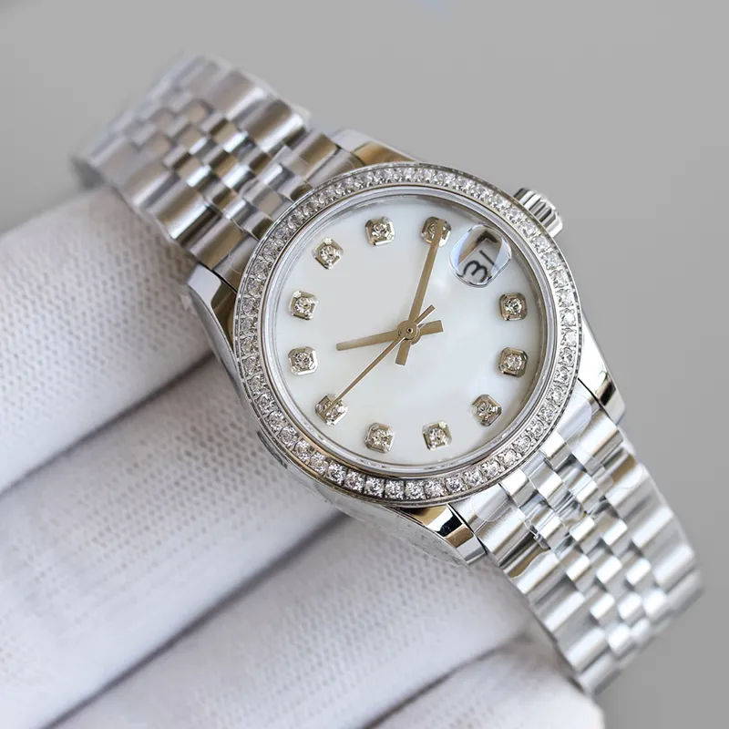 Luksusowa para zegarek szampana okrągła tarcza 31 36 41 mm Automatyczne mechaniczne składanie guziki Diamentowy czas szafir ze stali nierdzewnej Crystal Glass Montre de Luxe