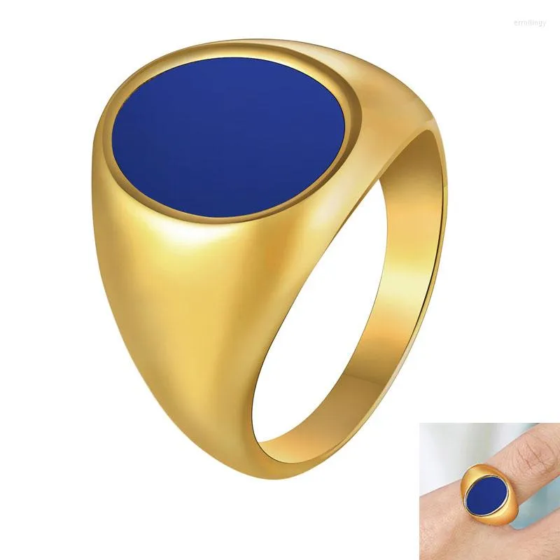 Anneaux de mariage à la mode bleu émail ovale pour femmes hommes classique en acier inoxydable motard pouce bague bijoux