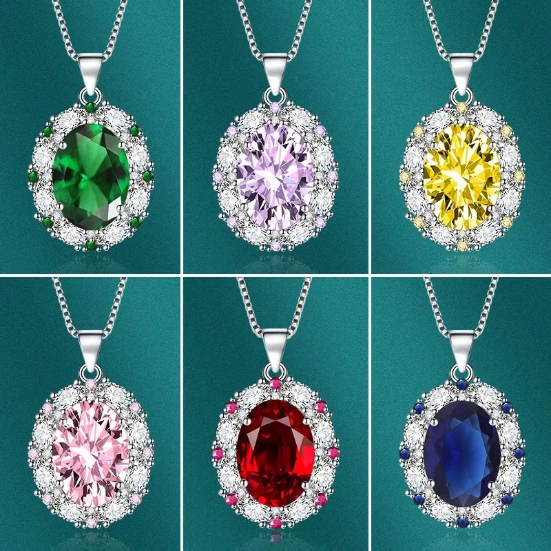 Новые подвесные ожерелья европейский и американский стиль ретро -имитация рубинового подвесного подвеска