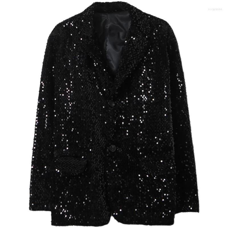 Men's Suits Black Sequin Shinny Shirt Jacket Men Casual Oversized Mens Blazer Stage Party Nightclub Costume Chemise Homme Disco Camisas