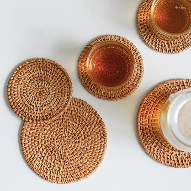 Masa Paspasları Rattan Coasters Egzotik El Yapımı Çay Hediyesi Mutfak İçecekler İçin Yaratıcı Hediye Yuvarlak Doğal