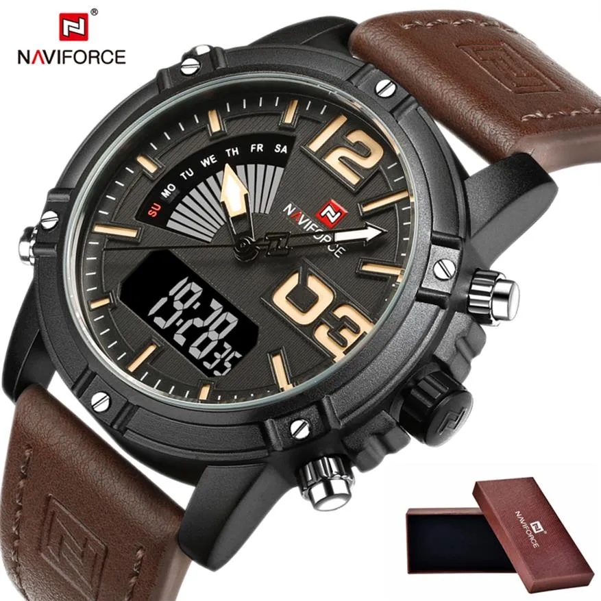 Ny Naviforce Fashion Men's Waterproof Uniform Sports Watch Men's Quartz Digital Leather Watch Relogio Masculino Me232G