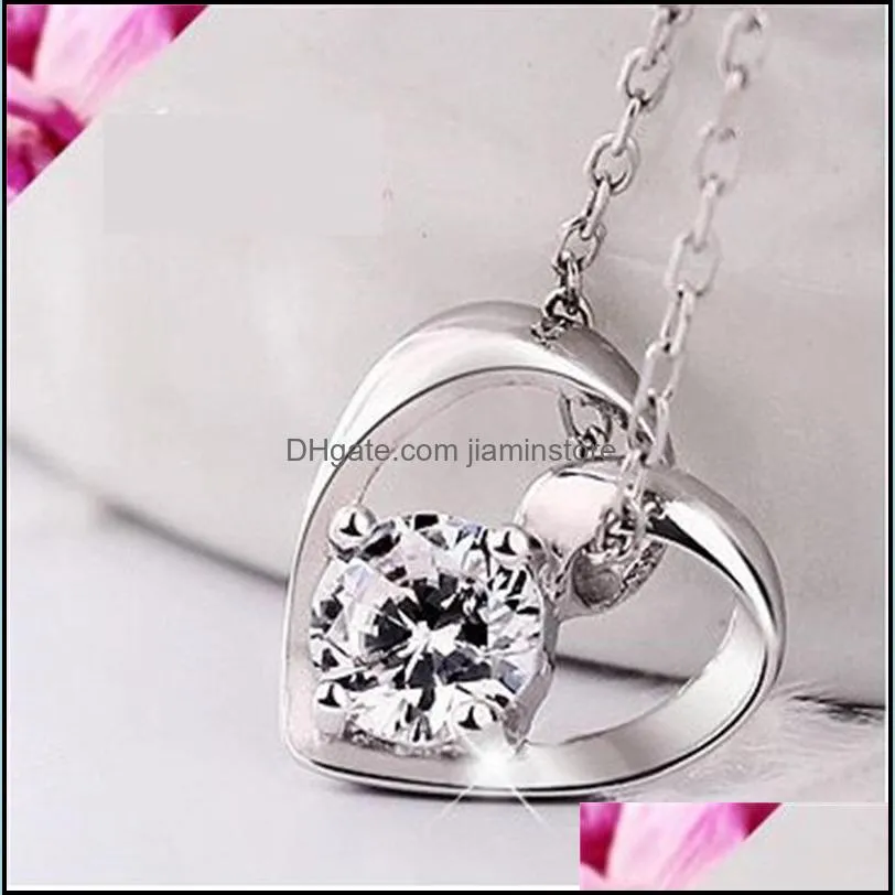 Colares pendentes Love Heart 925 Sterling Sier Colar Charms Crystal Charms Europeu e American Ladies Jóias Moda Ko Dhrlo