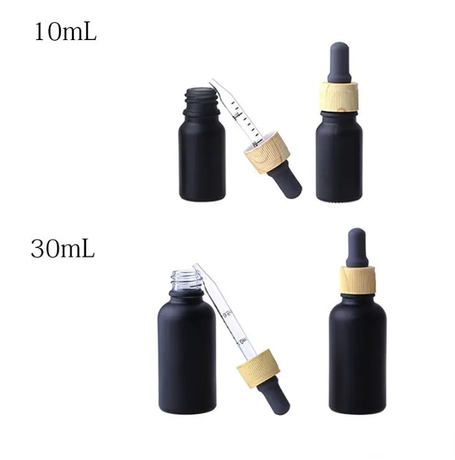 10 ml 15 ml 30 ml mat zwart glas vloeibare reagens pipetflessen oog droppers navulbare aromatherapie etherische oliën parfums flessen
