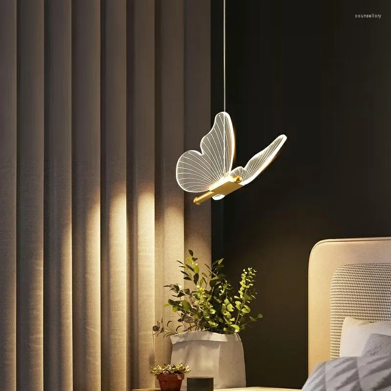 Pendelleuchten Schmetterling Nachttisch Mini Kronleuchter Lange Linie Modernes minimalistisches Schlafzimmer Licht Luxus Restaurant Beleuchtung Bar LED Klein