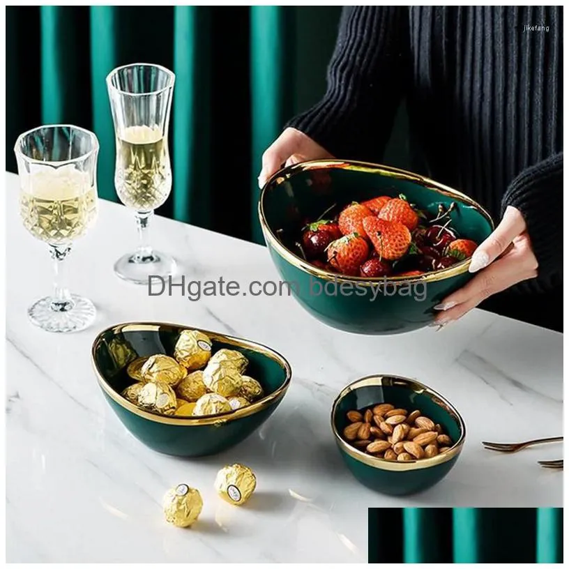 bowls nordic light luxury ceramic creative salad bowl home fruit plate snack dried ingot