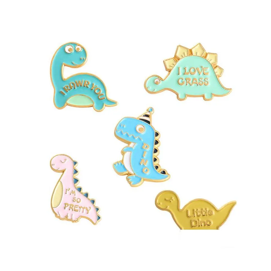 Pins Brooches Cute Cartoon Dinosaur Brooch Shirt Backpack Pins Enamel Badges Broches For Men Women Badge Jewelry Accessories Drop De Otxaw