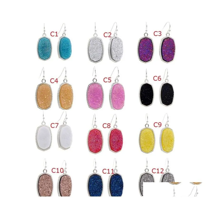 Dangle Chandelier Resin Hexagon Druzy Drusy Earrings Designer Oval Fashion Sier Plated For Women Jewelry Party Wedding Festival Gi Dh0Qf