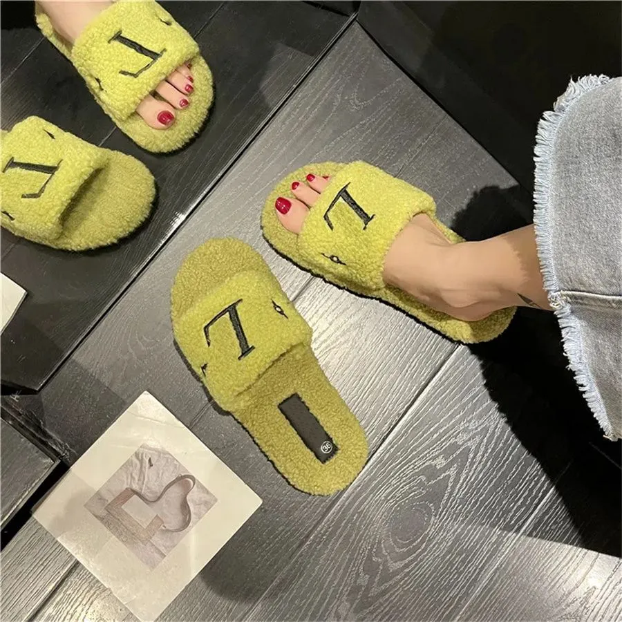 Luxury Printed Designer Hair Shoes For Men And Women Winter Warm Slides  With Flat Wool Slippers Women And Fashionable Design From Aixiao, $59.57