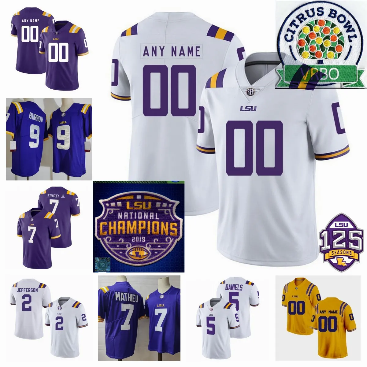 Shelton Sampson Jr. LSU Tigers voetbalshirt Matt Jayne Aristotle Abraham II Sloan Wright Seth Marcione Deshaun Richardson Fitzgerald West Jr. Gestikte LSU-truien