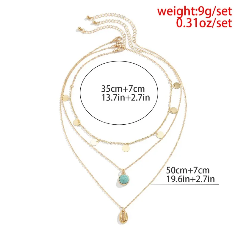 Boheemse ketting blauwe steen geometrische schaal lovertjes hanger goudkleur lange legering ketting choker statement ketting kraag femme