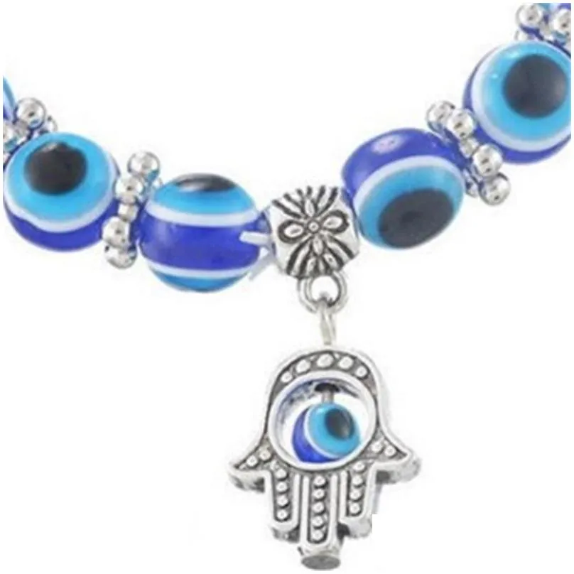 wholesale lucky fatima hamsa hand blue evil eye charms bracelets bangles beads turkish pulseras for women 2018 new jewelry 664 q2