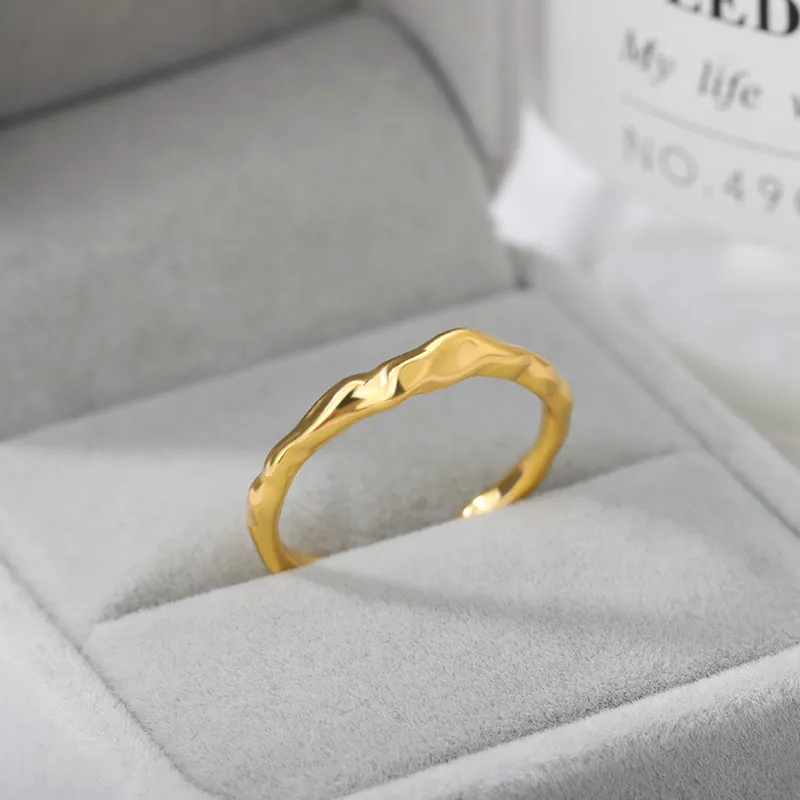 Guldpläterade oregelbundna ringar för kvinnor Justerbart öppet rostfritt stål Ringtrend Engagemang Bröllopsmycken Anillos Mujer