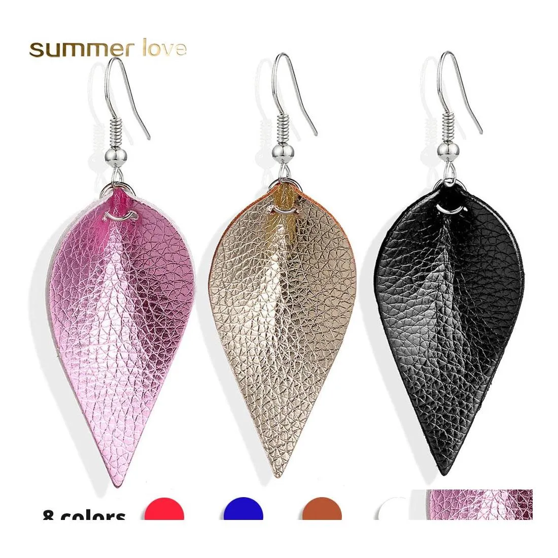 Charme Trendy Coupe Feuille Boucles d'oreilles en cuir pour femmes Paillettes MTI Couleurs Bohême Tear Drop Dangle Boucle d'oreille Bijoux faits à la main Livraison Otvrf