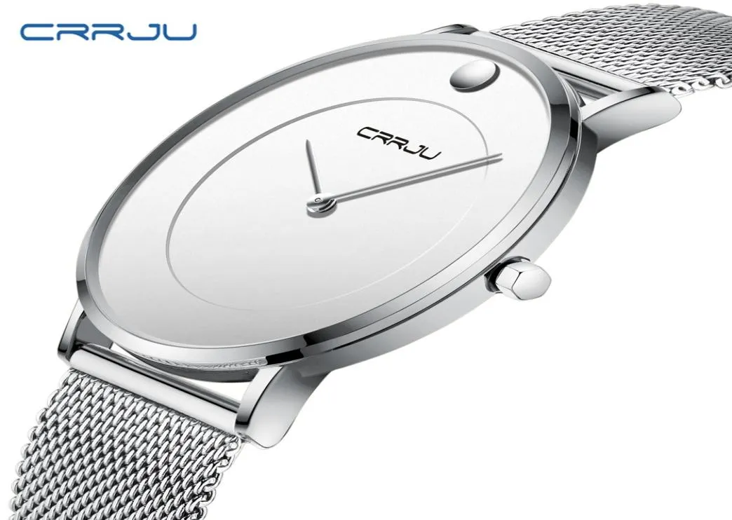CRRJU Mens Ultra Thin watches Luxury business Quartz Slim Watch Men Military Waterproof Dress Mesh Band Wristwatch zegarek meski2629856