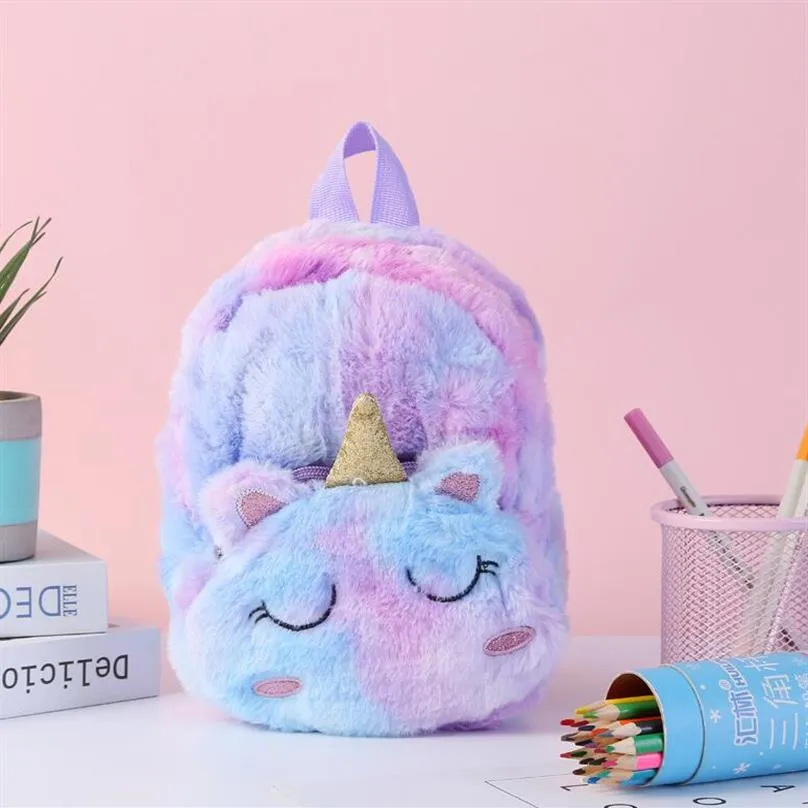 Soft Plush School Mochila Unicorn Backpack Śliczne dziecięce zabawki torba 3D Cartoon Animal School Bag Uczeń dzieci plecaki ramię1765