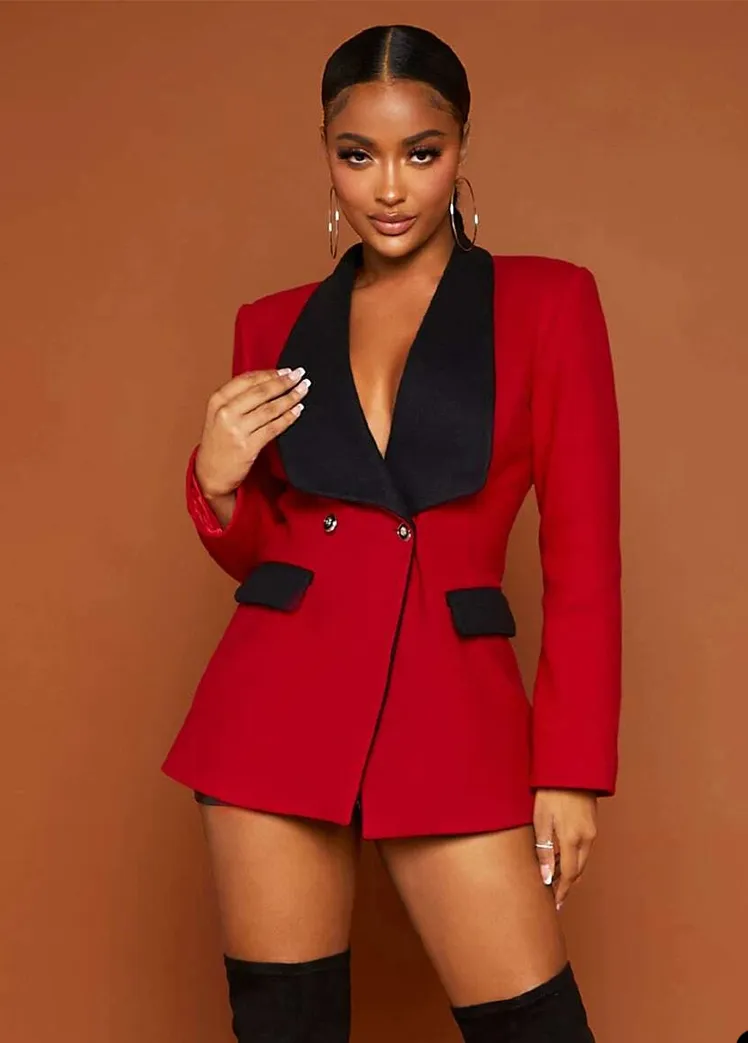 Veste de costume Blazer rouge noir, coupe cintrée à manches longues, Tuxedos de mariage formel, tenue de soirée de bal, une pièce 3002