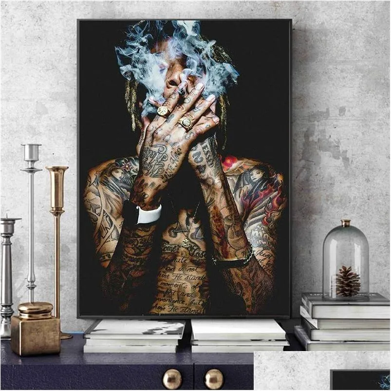 Målningar Wiz Khalifa Rap Music Hiphop Art Tyg Poster Print Wall Pictures For Living Room Decor Canvas Målningsaffischer och tryck DHQKS