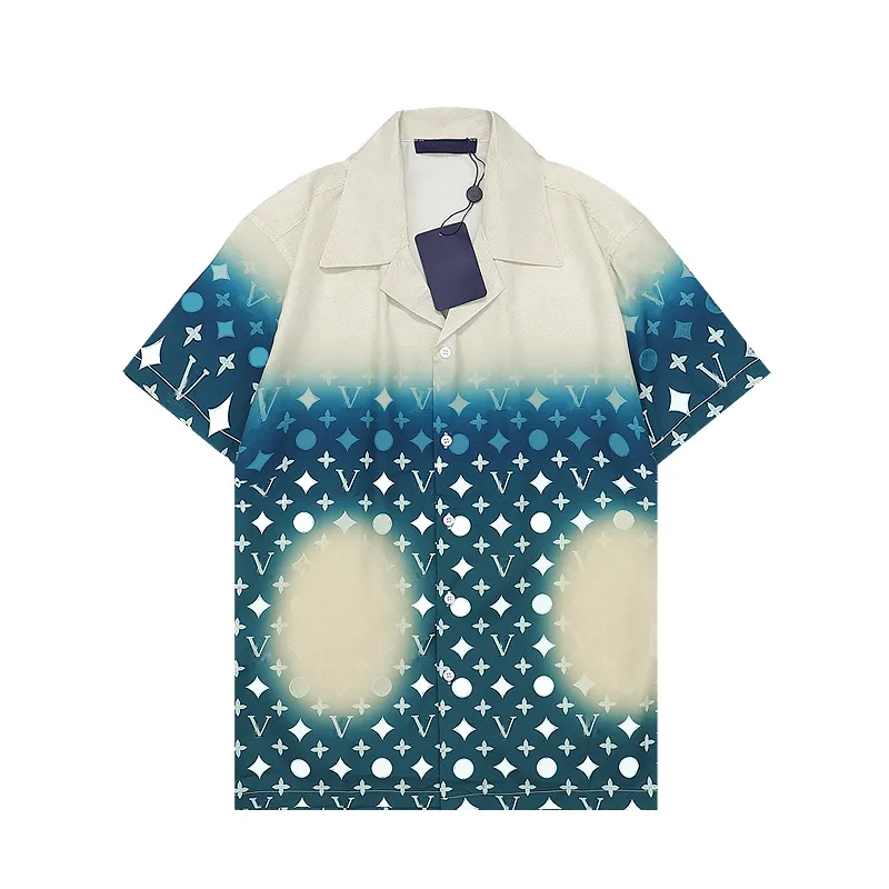 22SS Роскошные дизайнерские рубашки Мужские модные геометрические классические печати черная рубашка для боулинга Hawaii цветочные повседневные рубашки мужчины Slim Fit с коротким рукавом