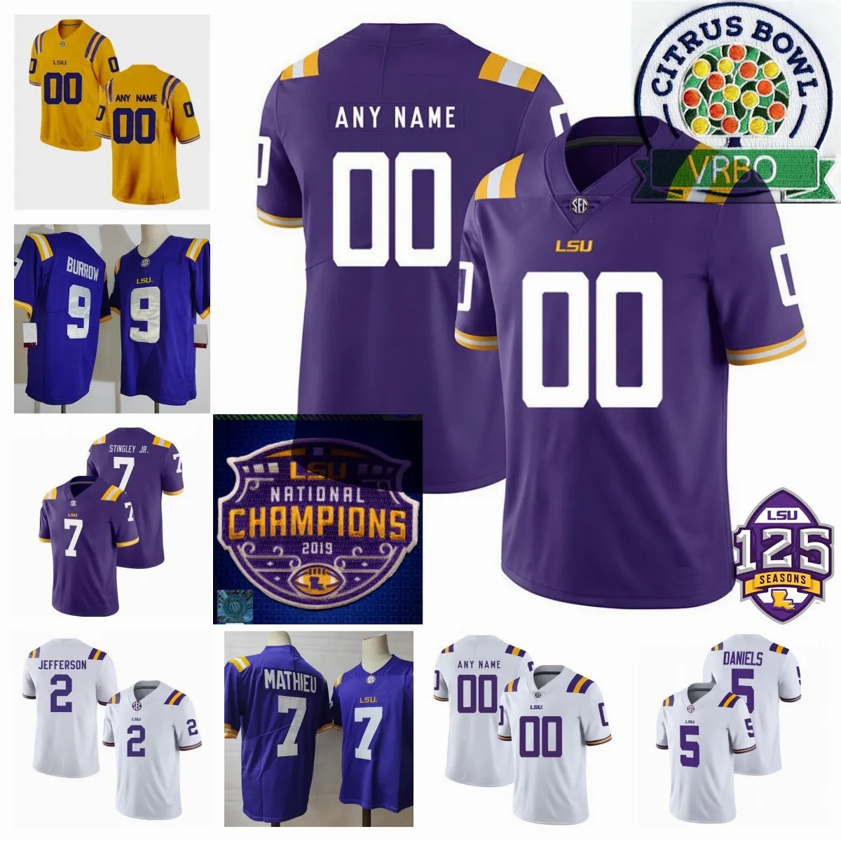 Charles Turner III Omar Speights LSU Tigers Camisa de futebol Slade Roy Jake Davis Trey Finison MJ Frazier Emery Jones RJ Willis LSU Tigers camisas