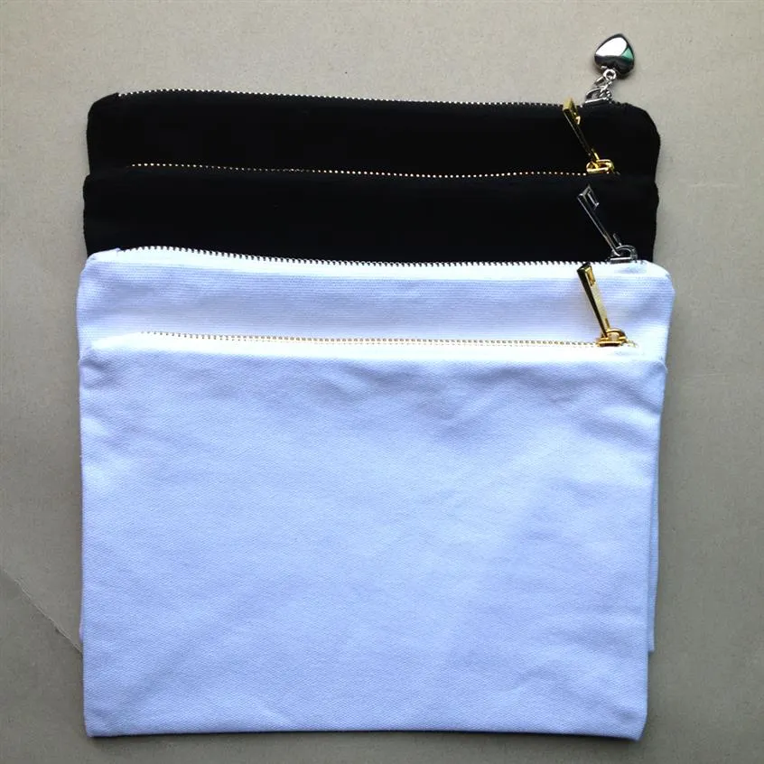 Borsa per il trucco in tela di cotone bianco nero da 12 once con cerniera oro argento e fodera in colore coordinato borsa per cosmetici vuota borsa da toilette2593