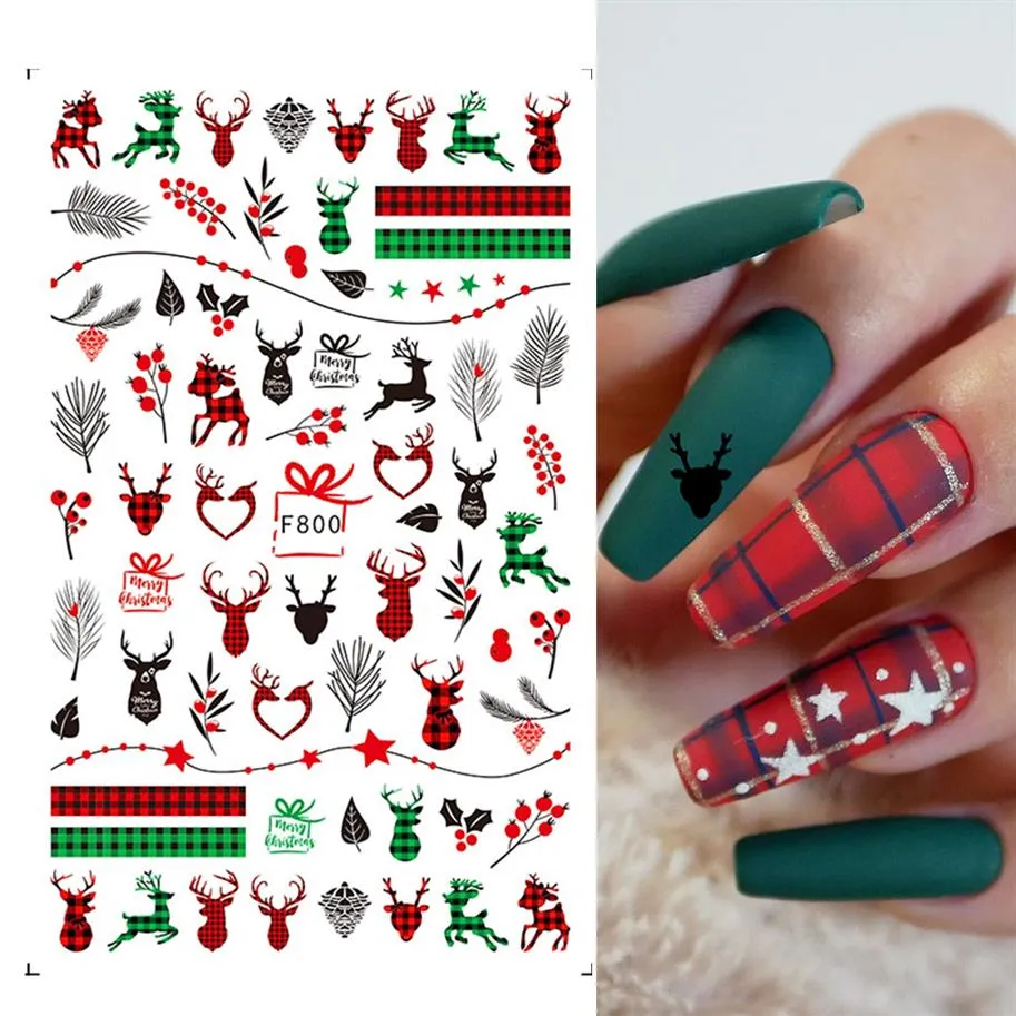 Nail Art Christmas Stickers Ins Christmas Snowflake Snowman Elk Bladeren 3D lijm nagelsticker NAIL261C