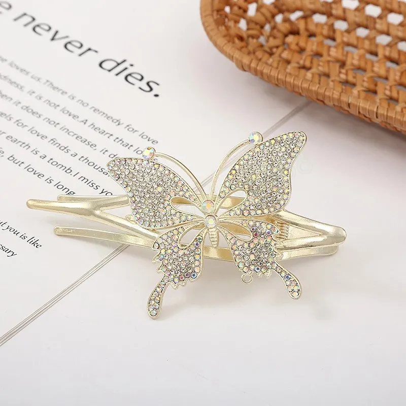 Mulheres cabelos garras strass shortfly butterfly pato barrettes acessórios de cabelo gancho de cabelo retro traseiro de cabeceira de rabo de cavalo