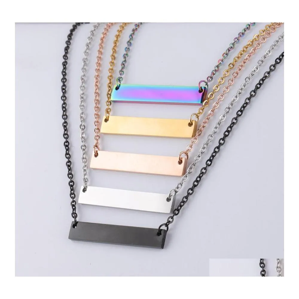 Pendant Necklaces High Quality Stainless Steel Blank Bar 5 Colors Geometric Square Necklace Pendants Diy Customize Jewelry Drop Deliv Ot8C1