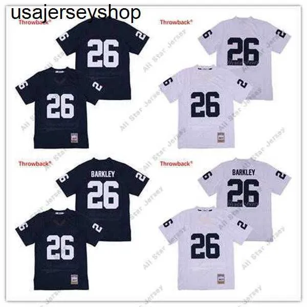 Lågpris Men 26 Saquon Barkley Jersey White Navy Blue College Football Jerseys sydd Hight Qualit