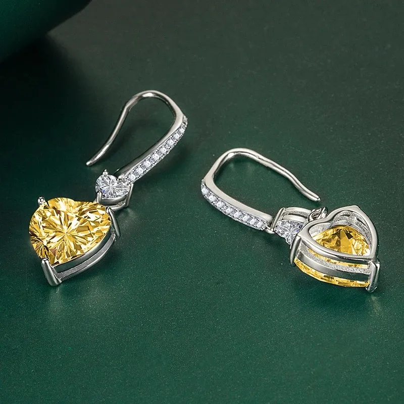 New Dangle & Chandelier Romantic Heart Earrings 925 Silver Jewelry with Zircon Gem Accessories Drop Earrings Women Wedding Party Promise Gift