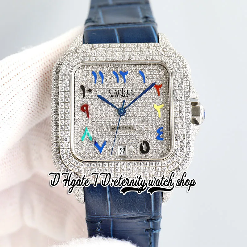 TWF TO TW0009 M8215 Automatyczne męże zegarek 40 mm losowany Diamentowy ramka Paved Diamonds Dial Rainbow Arabic Markery skórzane paski Super Edition Eternity Watches