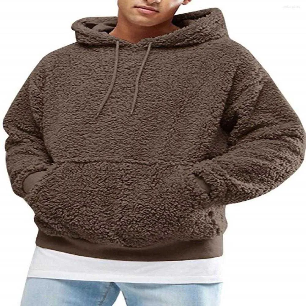 Mens Fuzzy Sherpa Sherpa Hoodie Mens Solid Color Pullover
