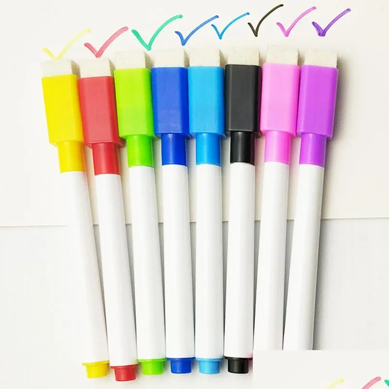 Marcadores 8 PCs/LOT Colorf Black School Sala de aula Whiteboard Placa branca seca constru￭da em Eraser Student Childrens Ding Pen Drop Deliver
