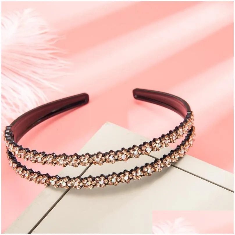 rhinestone crystal headbands hoop double row belt teeth non slip hairpin women resin headwear hair accessories gifts beauty 4 3yy m2