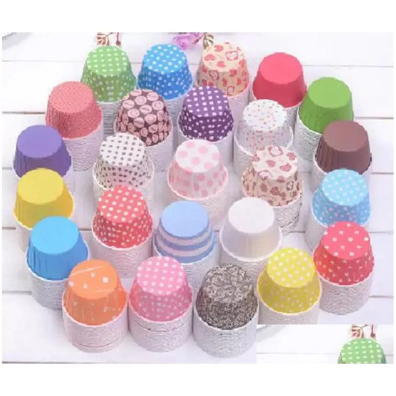 Konst och hantverk Ny modemiljö Colorf Stripe Dot Paper Cake Cups 50x39mm Bakning Cup Liners Mod Decoration Drop Delivery Home Dho27