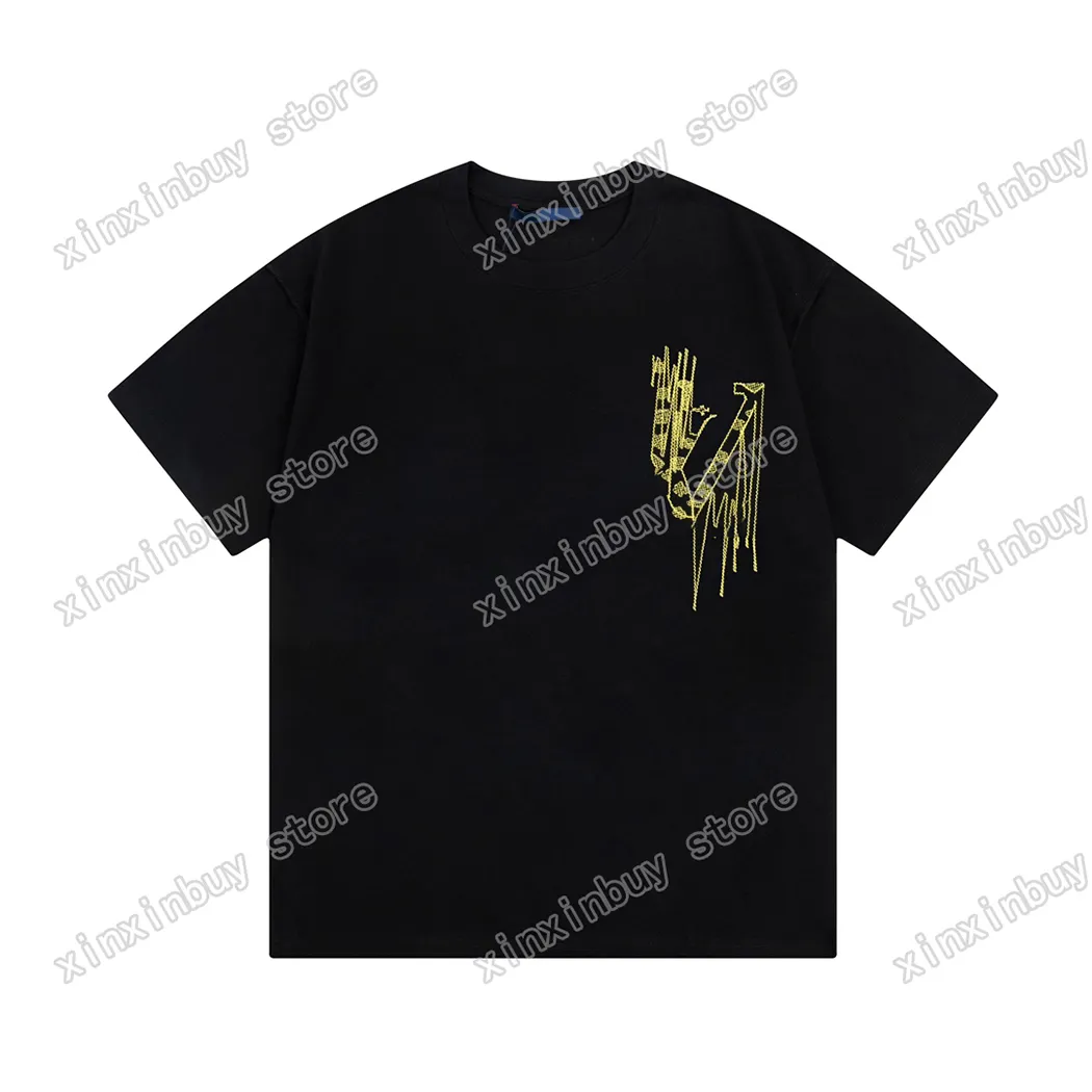 xinxinbuy men designer tee t shirt paris flower embroidery letter patch commintcotten cotton women grey white black xs-2xl