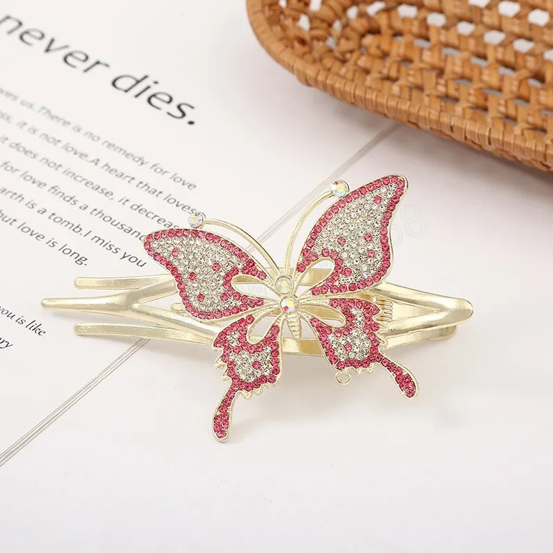 Women Hair Claw Rhinestone Butterfly Duckbill Barrettes Hair Accessories Hairpin Retro Back Head Ponytail Clip Headwear