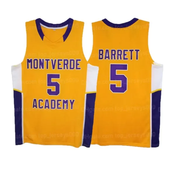 Aangepaste Rj Barrett #5 Montverde Academy basketbal Jersey High School geel genaaid elke naam nummer maat S-4XL 5XL 6XL