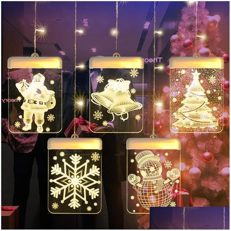 Christmas Decorations Hanging Light Adhesive 3D Visual Effect Acrylic Led Ornament Festival Themed Night For Party Home Supplies Dro Dhypd