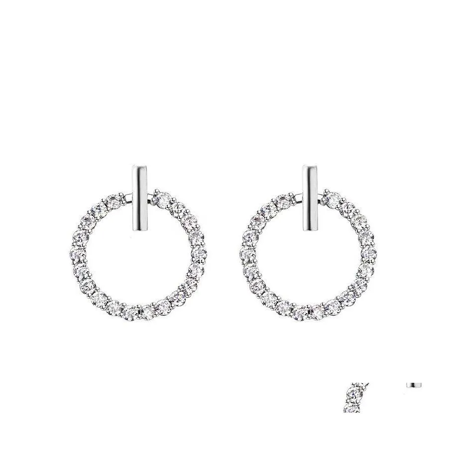 Hoop Huggie Fashion 925 Sterling Sier Crystal Rhinestone Geometryczne okrągłe kolczyki dla kobiet Beautif Jewelry 1567 V2 Drop Deliv Otdkk