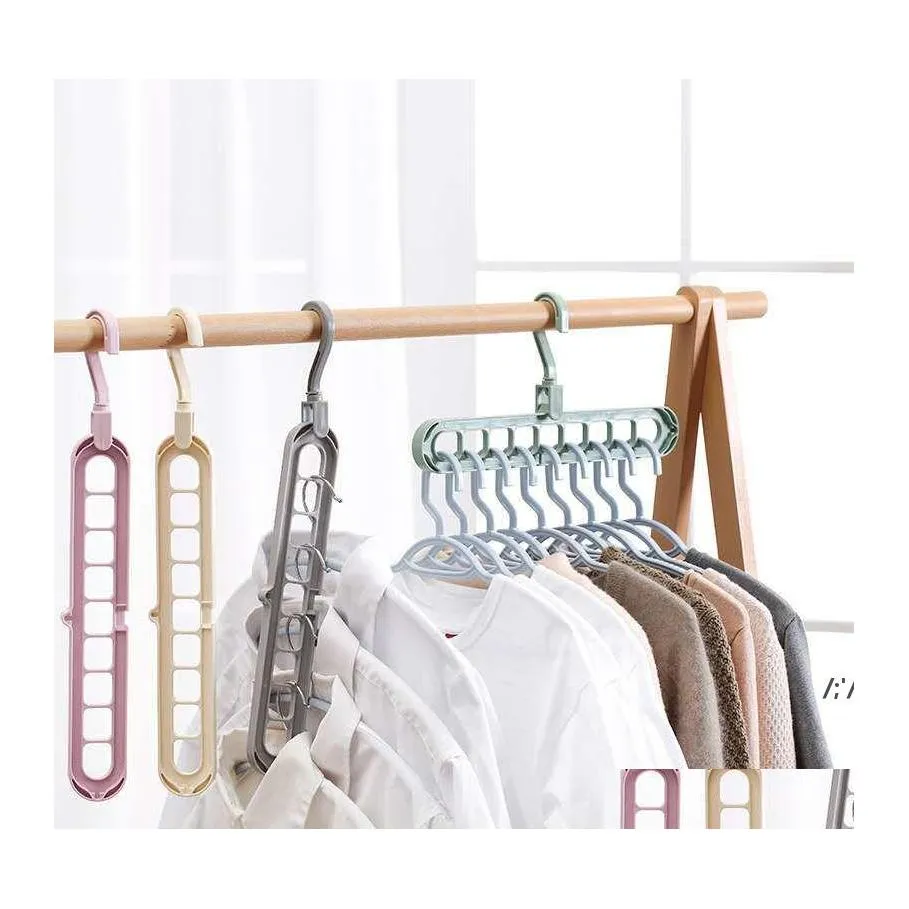 Hooks Rails 9 Holes Magic Clothes Hanger Mtiport Support Circle Hangers for Tork Rack Plastkl￤der Lagring Drop Delivery Hom Otrnv