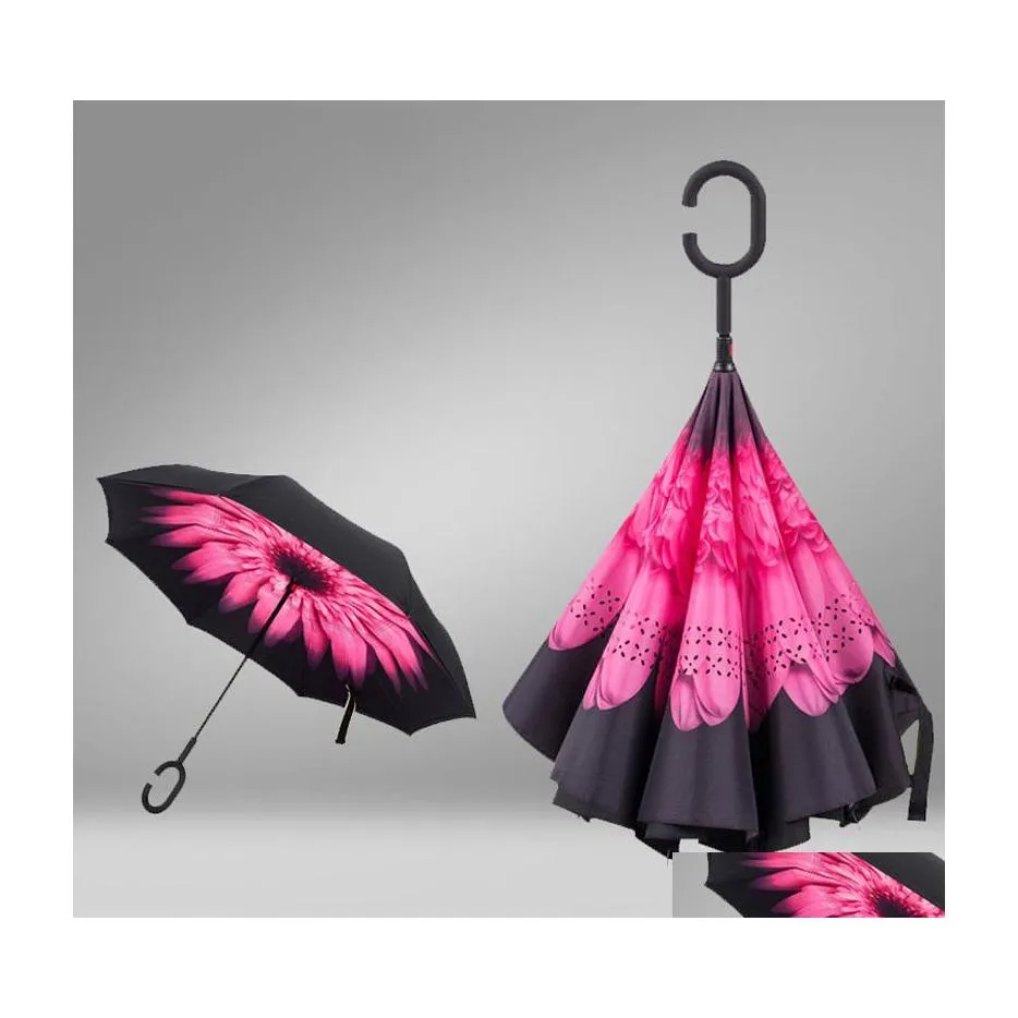 Parapluies en gros créatif inversé double couche avec poignée C à l'intérieur outroproïnal de parapluie pluvieux ensoleillé 9 couleurs DBC DH06 DHTTQ