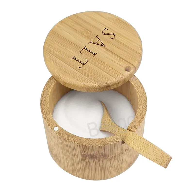 Bamboe kruiden pot met lepel ronde kruiden zout peper kruiden potten barbecue bbq condiment fles keuken kruiden gereedschap gereedschap bh8163 tyj