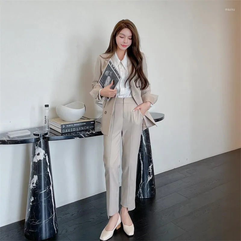 Women's Two Piece Pants 2022 Fashion Office Lady Set Women Long Blazer And High Waist Suit Elegant 2 Outfits Autumn Casual Suits