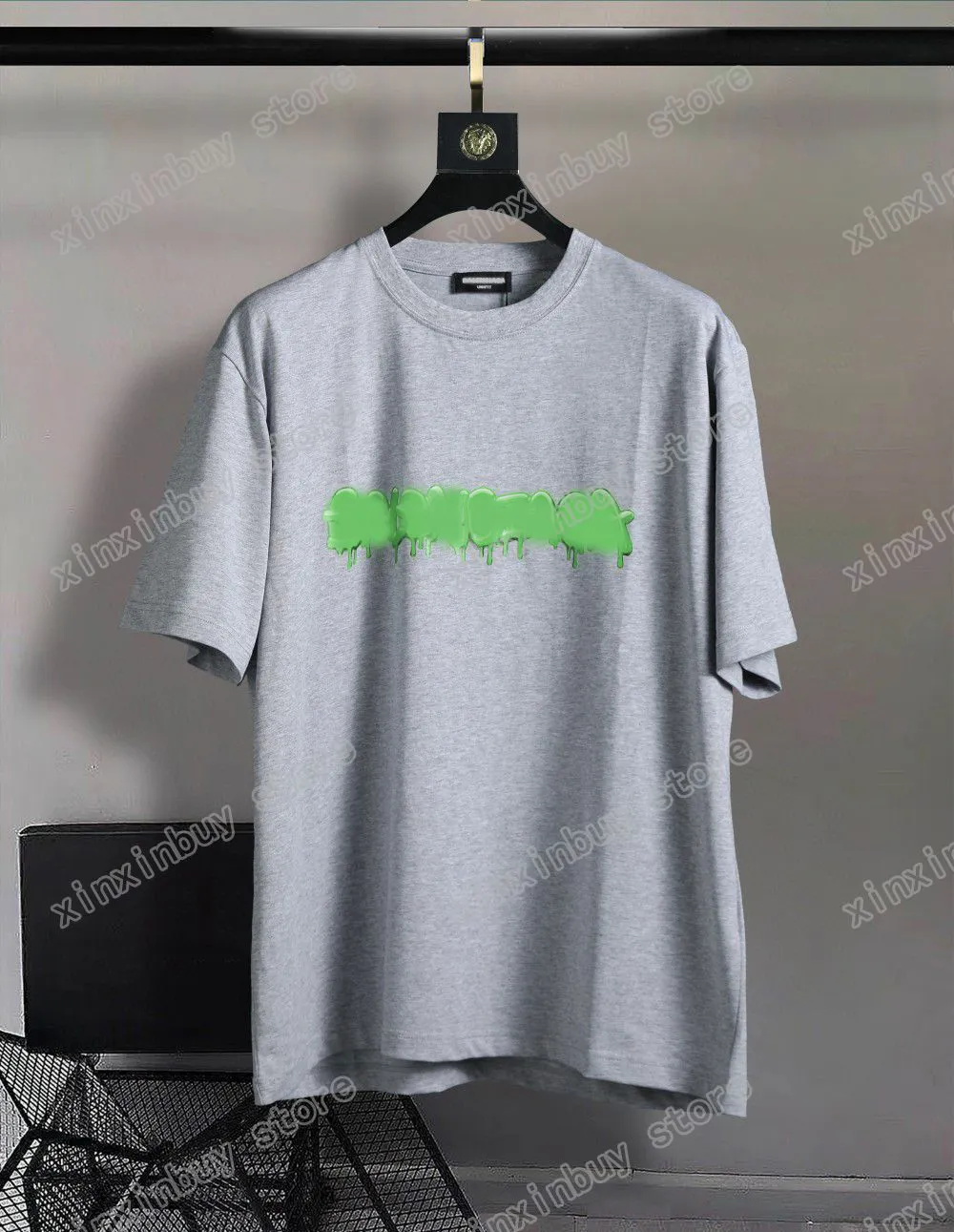 Xinxinbuy Men Designer Tee Tシャツパリグラフィティレタープリント半袖コットン女性グレーホワイトブラックグリーンXS-L